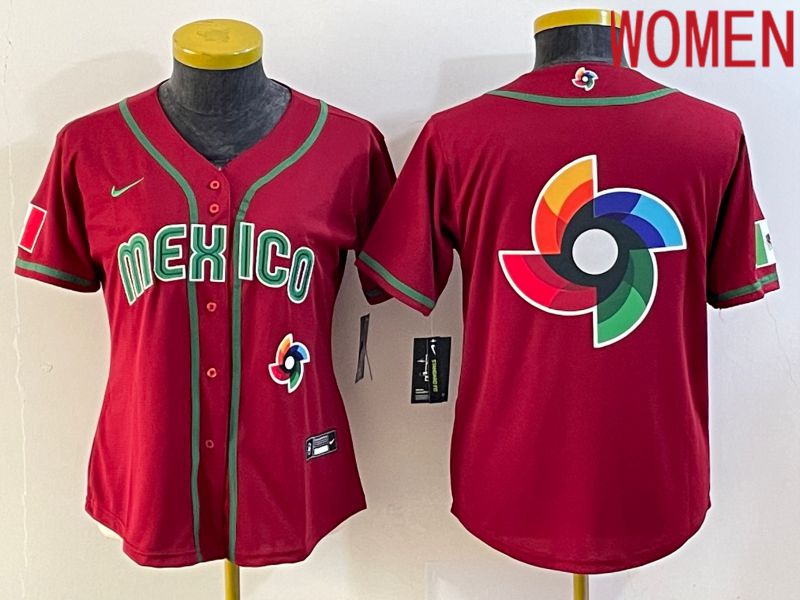 Women 2023 World Cub Mexico Blank Red Nike MLB Jersey7->women mlb jersey->Women Jersey